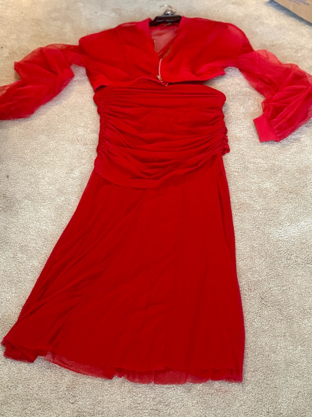 AKIRA Red Ruched Maxi sheer  skirt
